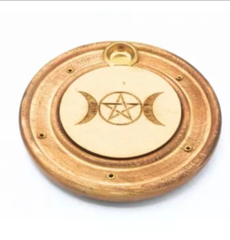 Brûle-encens en bois Triple Lune & Étoile 10 cm