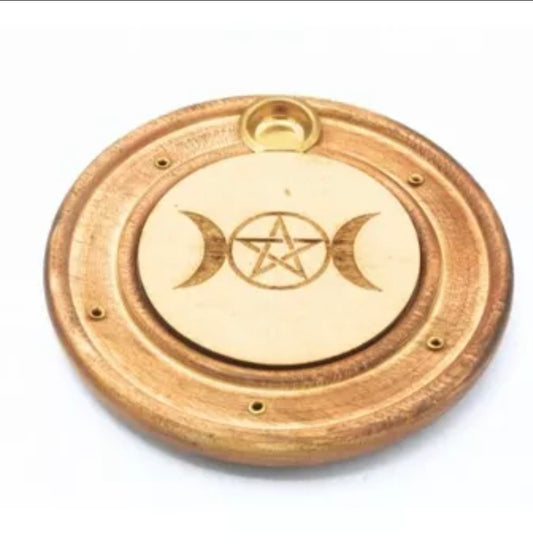 Brûle-encens en bois Triple Lune & Étoile 10 cm